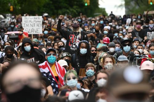 Protesters sit in front of Gracie Mansion, the official residence of New York City Mayor, during a protest march over the death of George Floyd, New York, NY, June 2, 2020. New York City changed the imposed an 11 p.m. curfew to 8 p.m. due to continued rioting and looting of stores during protests over George Floyd's death at the hands of Minneapolis police on May 25th. (Anthony Behar/Sipa USA)No Use UK. No Use Germany.