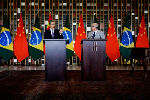 Chinese Foreign Minister Wang Yi meets with Brazil's Foreign Minister Mauro Vieira at the Itamaraty Palace, in Brasilia, Brazil January 19, 2024.