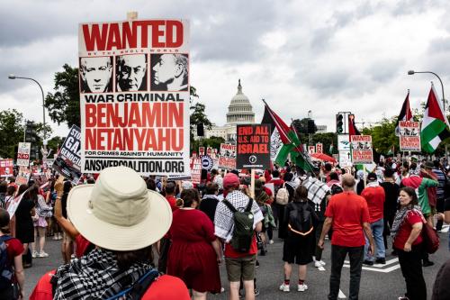 Pro-Palestine protesters demonstrate outside the Capitol Building in Washington, D.C., on July 24th, 2024. Protesters are demanding the arrest of Israeli Prime Minister Benjamin Netanyahu as the ICC considers issuing a warrant for his arrest.