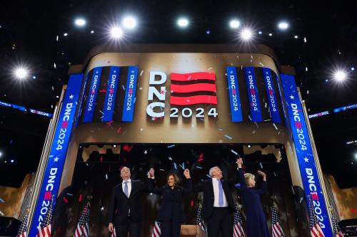 Democratic presidential nominee and U.S. Vice President Kamala Harris, her husband Doug Emhoff, Democratic vice presidential nominee Minnesota Governor Tim Walz, and his wife Gwen stand on stage on Day 4 of the Democratic National Convention (DNC) at the United Center in Chicago, Illinois, U.S., August 22, 2024.