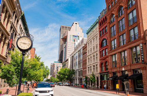 Street view in Louisville downtown - LOUISVILLE. KENTUCKY - JUNE 14, 2019